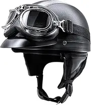 German Motorcycle Half Helmets,Vintage Motorcycle Helmet Skull Cap,DOT Approved Half Helmets for Adults Men and Women, Moped Helmet with Goggles and Comfortable Chin (Color : C, Size : 56-60CM)