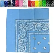 [WilliamKlein] Bandana Paisley 100% Cotton Head Wrap Durag Biker Scarf Face Mask (Light Blue)