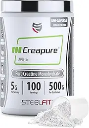 Pure Steel Creapure®, SteelFit, Pure Creatine Monohydrate, Unflavored, Gluten Free, Vegan, 100 Servings, 500 Grams