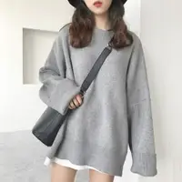 在飛比找樂天市場購物網優惠-毛衣 毛衣韓國chic慵懶風復古中長款純色長袖圓領套頭針織衫