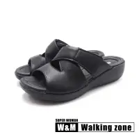 在飛比找momo購物網優惠-【WALKING ZONE】女 減痛功能厚底拖鞋 女鞋(黑)