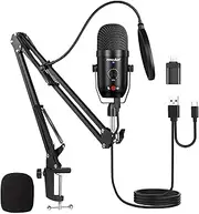 Podcast & Gaming USB Microphone Kit - Condenser Mic for Phone, Pad, PS4, Computer & Laptop (Noise Cancelling, ASMR, YouTube, Streaming)