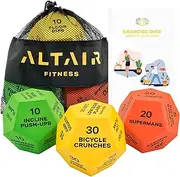 Workout Dice 12 Sided Foam Exercise Dice with Illustration Guide & Carrying Bag (Set of 3 Dice) - Bodyweight Home Gym Workout for Cardio, Crossfit, HIIT, Strength Training