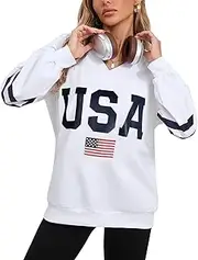 [shermie] Sweatshirt for Women Long Sleeve V Neck Loose Casual USA flag Oversized Pullover Shirts