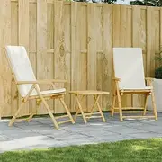 Patio Furniture Sets 3 Piece Folding Bistro Set with Cream White Cushions Bamboo