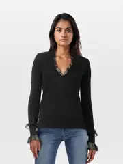 Black Wool Frill Trim Top