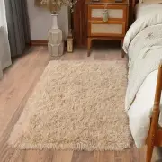Soft Runner Rugs for Bedroom Hallways, 2x3 Beige Fluffy Shag Throw Area Rug