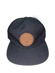 NEW RVCA Circle Leather Patch Logo Leather Strap Back Black Hat Mens Flat Brim