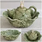 VTG~Cabbage Leaf Bowl~Portugal Faiancas Neto Gomes~Cabbage Bunny Teapot