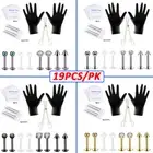 19PCS Body Piercing Tool Kit Labret Monroe Rings Lip Retainers Gloves Clamp 16G