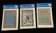 Vtg Guney Turkish Mini Rug Cards Lot of 3 Birds Lady Traditional Anatolian 6.5”