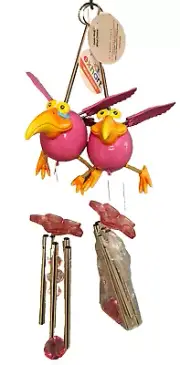 Exhart WindyWing Song Bird Pink DoDo Hanging Wind Chimes Pink Red Lot 2 22in