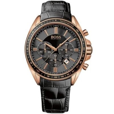 Hugo Boss Watch For Men Driver 1513092 Chronograph With Black dial Leather belt