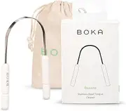 Boka Tongue Scraper for Adults & Kids with Case - Stainless Steel Tongue Cleaner w/Linen Travel Pouch - Scrubber to Remove Tongue Buildup and Freshens Breath (Pack of 1)