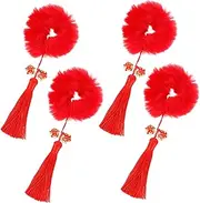 OFFIGAM 2pairs Tassel Hair Ropes Traditional Chinese Style Year Hair Accessories for Girls Festive Ponytail Holders for Parties Birthdays Photography