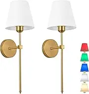 Wall Sconces Lights, No Wiring Required for Installation Sconces,Remote Control, Dimmable, Farmhouse Lamp, Battery Operated for Bedroom Mirror Living Room (Color : Gold), Set of 2