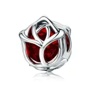Silver plating Rose Flower, Red Charm Beads Fit Women Charm Bracelet DIY Jewelry