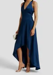 $246 Aidan by Aidan Mattox Women's Blue Bias-Cut High-Low Gown Dress Size 4