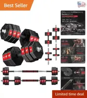 Compact 3 in 1 Adjustable Dumbbells & Barbell Set - 66lbs for Home Workouts