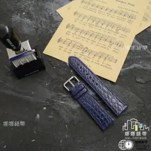 【娜娜錶帶】圓紋 藍色 鱷魚皮錶帶 真皮錶帶 手工錶帶 皮革錶帶 20mm 通用(可改快拆耳針)