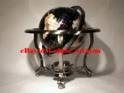 Unique Art 13" Tall Black Ocean Table Top Gemstone World Globe Tripod Leg silver