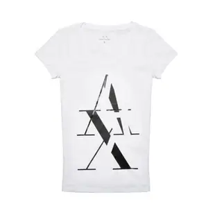 美國百分百【Armani Exchange】T恤 AX 短袖 大圓領 logo 上衣 T-shirt 白色 女 XS號 I373