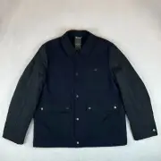 New NWT Mens Ted Baker Navy Blue Wool Patchwork Workwear Jacket Size 6 US XXL