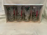 Vintage 1960’s Christmas Libbey Holly Candle Drinking Glasses 12oz NIB