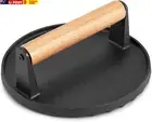 Cast Iron Grill Press Weight - with Wooden Handle - Cast Iron Press for Meat, Ha