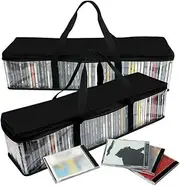 CD Storage Bags, 2-Pack Clear Plastic Holder Case for Music Disc - Sturdy Stitched, Strong Handle, Fits 100 Albums & Movies, Clear Plastic Carrying Game Bag Storage for CDs, Albums, Video Games, Books