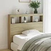 Headboard Cabinet, Storage Bed Headboard Beds Head Frame with LED Sonoma Oak 120 cm
