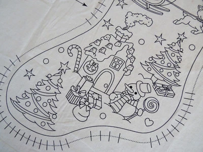 COLOUR-ME-IN CHRISTMAS Stocking Panel Quilt Cotton Gingerbread Men Santa Snow