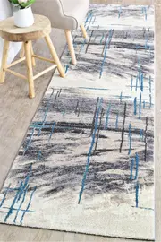 Medieval Primitive Grey Turquoise Runner Rug