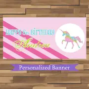 Rainbow Glitter Unicorn Party Banner, Personalized Unicorn Party Decoration