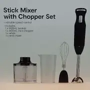 Set of 600W Portable Stick Hand Mixer, 600ml Mini Chopper, 550ml Beaker, & Whisk