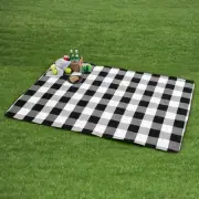 Sherwood Faux Linen Picnic Rug (Black and White Plaid) - 200x150cm