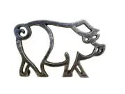 Rustic Silver Cast Iron Pig Shaped Trivet 8"