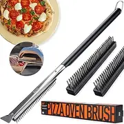 [OUII] 26-inch Pizza Oven Brush with Stone Scraper - Compatible for Ooni, Gozney, Blackstone, Solo Stove Ovens Accessories - 2x Replacement Brush Heads Included