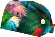 [WOSHJIUK] Working Hat 2 Pack Scrub Caps for Women,Rainbow Colorful Art Cool,Tie Back Cap Adjustable Scrub Hat