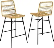 [Giantex] 69 cm Rattan Bar Stools Set of 2, Counter Height Bar Stools with Sturdy Metal Frame, Modern Wicker Bar Stools for Kitchen Island, Fit Indoors & Outdoors, Sun-Protection, Easy Assembly, Yellow