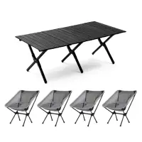 在飛比找momo購物網優惠-【E.C outdoor】戶外露營折疊鋁合金桌月亮椅五件組-