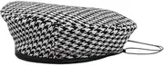 [Generic] Women's Luxury Houndstooth Pattern Beret Hat Leather Bag Edge Artist hat