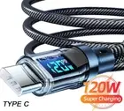 120W Type C to Type C Phone Super Fast Charging Cable With LED Display Data Cord