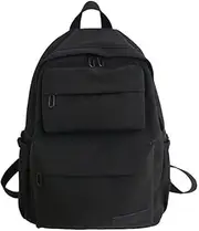 [HIKOAN] School Season Schoolbags for Women Korean Style for High School and College Students Large Capacity Computer Backpack with Multiple Decorative Pockets, Black