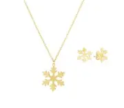 14K Yellow Gold Polished Snowflake Pendant, Necklace, Earrings