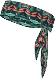 Dragonfly with Water Lily Sports Strap Double-Sided Headscarf Men's Bow Tie Sports Headscarf Running Yoga Exercise Headband