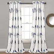 Lush Decor Rowley Birds Light Filtering Window Curtain Panels, Pair, 52" W x 95" L, Navy - Colorful Floral Print - Whimsical & Playful Bird Curtains for Bedroom, Living Room, Or Dining Room