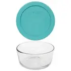 Pyrex (1) 7200 2 Cup Glass Bowl & (1) 7200-PC Turquoise Blue Lid