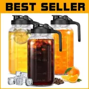 64 oz Wide Mouth Mason Jars - Leak-Proof Glass Pitcher with Comfortable Handle