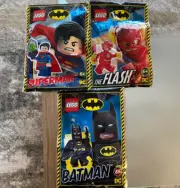 Lego Batman Minifigure Foil Lot - Batman + Superman + The Flash! - New Sealed!